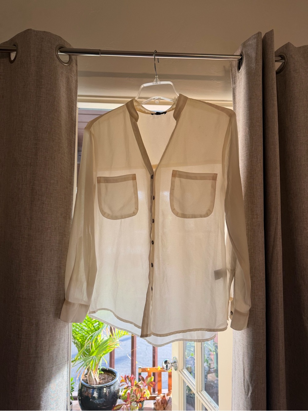 ABS Allen Schwartz white/ Sheer Button-Down Blouse size small
